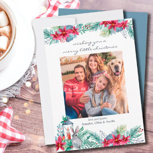 Poinsettia Lantaarn Casual Script Kerst Foto Feestdagenkaart