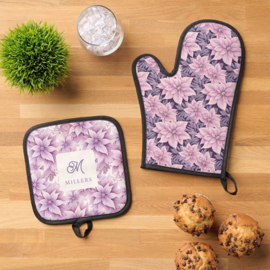 Poinsettia Lavender Holiday Ovenwant & Pannenlap Set (Top down)