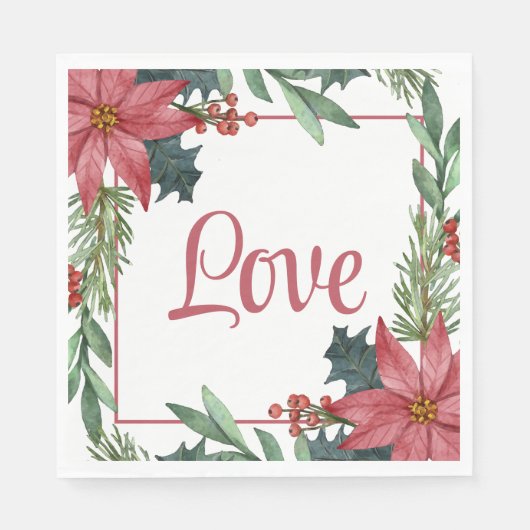 Poinsettia Liefde Kerstmis Winter Bruiloft Servet (Voorkant)