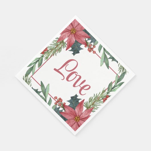 Poinsettia Liefde Kerstmis Winter Bruiloft Servet (Hoek)