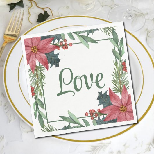 Poinsettia Liefde Rode Bloemen Kerstmis Bruiloft Servet