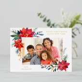 Poinsettia Lijst H Foto Holiday Folie Uitnodiging (Staand Voorkant)