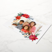 Poinsettia Lijst H Foto Holiday Folie Uitnodiging (Gedraaid)