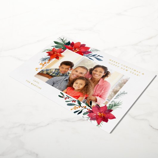 Poinsettia Lijst H Foto Holiday Folie Uitnodiging (Gedraaid)