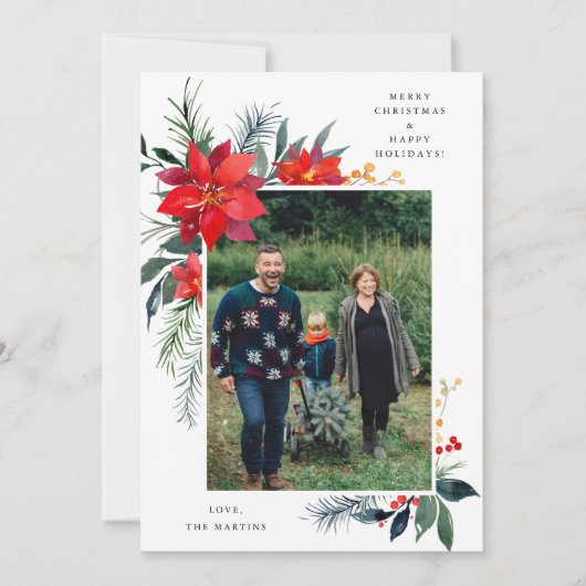 Poinsettia Lijst V Photo Holiday Card (Voorkant)