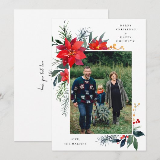 Poinsettia Lijst V Photo Holiday Card (Voorkant / Achterkant)