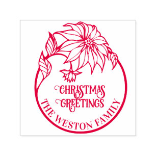 Poinsettia Lijst Vrolijke Xmas #2 Familie Groet Zelfinktende Stempel