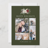 Poinsettia & Lily 5 Photo Collage Rustic Christmas Feestdagenkaart (Voorkant)