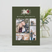 Poinsettia & Lily 5 Photo Collage Rustic Christmas Feestdagenkaart (Staand voorkant)
