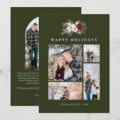 Poinsettia & Lily 5 Photo Collage Rustic Christmas Feestdagenkaart (Voorkant / Achterkant)