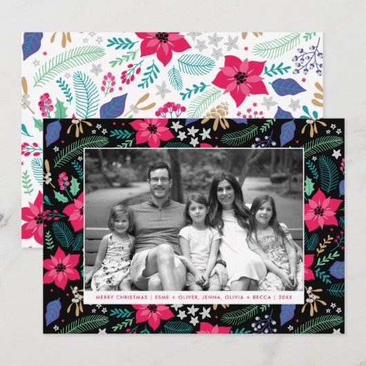 Poinsettia Magic Pink kerstfeestdag — Fotokaart Feestdagenkaart (Voorkant / Achterkant)