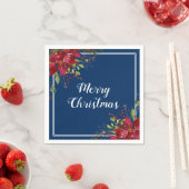 Poinsettia Marine Blauw Vrolijk Kerstfeest Servet (Insitu)