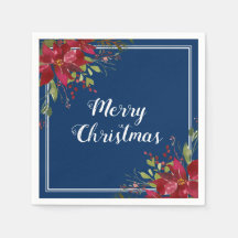 Poinsettia Marine Blauw Vrolijk Kerstfeest