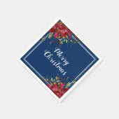 Poinsettia Marine Blauw Vrolijk Kerstfeest Servet (Hoek)