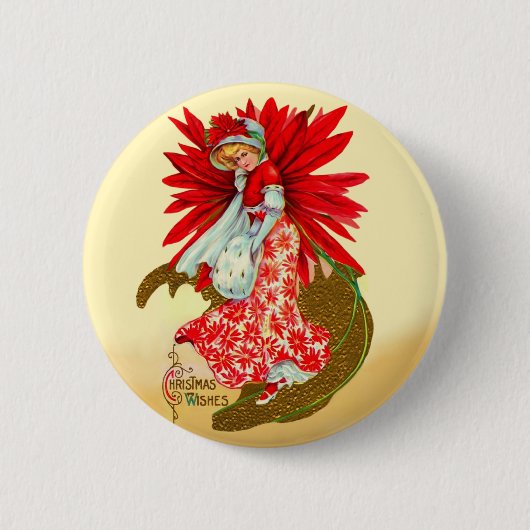Poinsettia Meisje Ronde Button 5,7 Cm (Voorkant)