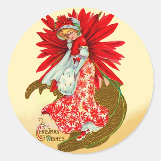 Poinsettia Meisje Ronde Sticker (Voorkant)