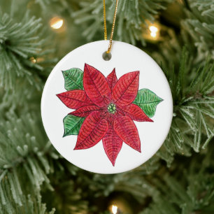 Poinsettia MEMORIAL Ornament/White - Pas het aan! Keramisch Ornament
