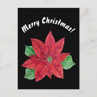 Poinsettia - Merry Christmas Postcard - Black Briefkaart