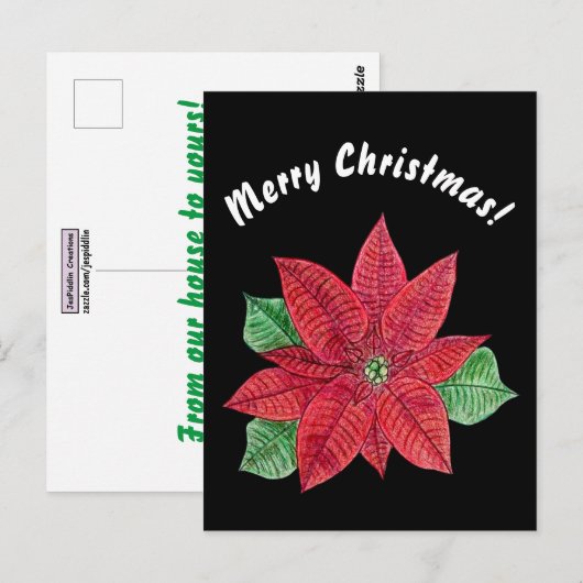 Poinsettia - Merry Christmas Postcard - Black Briefkaart (Voorkant / Achterkant)