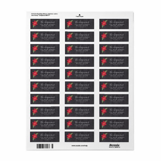 Poinsettia Merry kerst Return Label (Full Sheet)