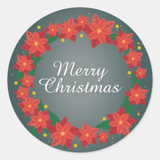 Poinsettia Merry kerst Ronde Sticker (Voorkant)