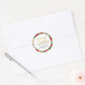 Poinsettia Merry Kerstmis Wreath | Retouradres Ronde Sticker (Envelop)