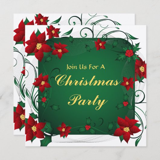 Poinsettia Merry Kerstparty Kaart (Voorkant / Achterkant)