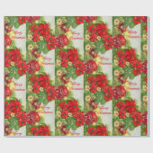 Poinsettia Merry Kerstrode groene cadeau Cadeaupapier (Vlak)