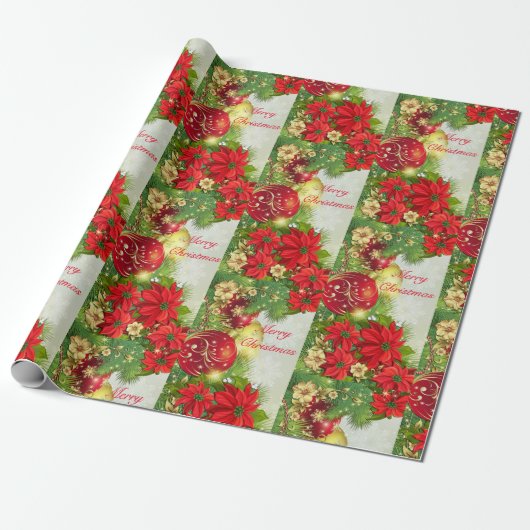 Poinsettia Merry Kerstrode groene cadeau Cadeaupapier (Uitgerold)