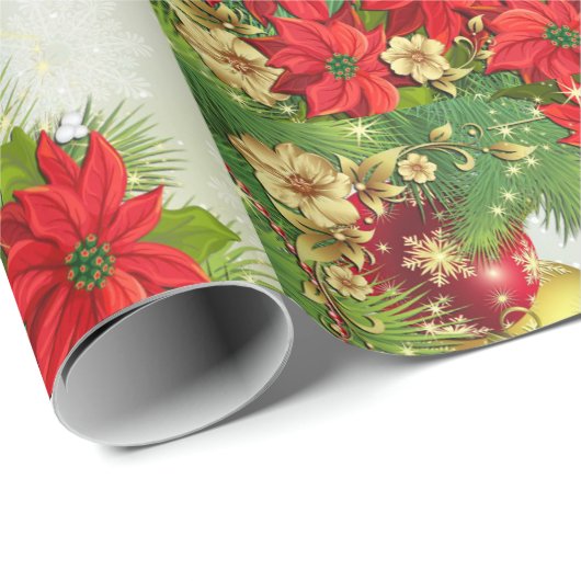Poinsettia Merry Kerstrode groene cadeau Cadeaupapier (Rol Hoek)