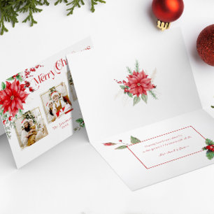 Poinsettia & Merry-kersttypografie 3-Foto Feestdagen Kaart