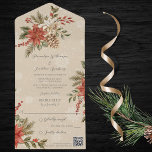 Poinsettia met Holly op Snowy Beige QR-code All In One Uitnodiging<br><div class="desc">Leg de betoverende schoonheid van een winterwonderland vast met deze prachtige All-in-One bruiloft-uitnodiging met een prachtig ontwerp van rode en ivoren poinsettias met holly- en dennenboughs op een beige achtergrond met sneeuw. Deze uitnodiging omvat de magie en romance van uw speciale dag. De All-in-One bruiloft uitnodigingen zijn zowel mooi als...</div>