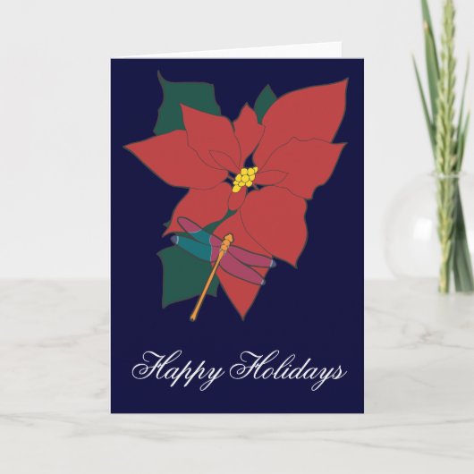 Poinsettia met Libel Feestdagen Kaart (Voorkant)