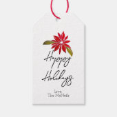 Poinsettia Minimal Green Gingham Vrolijk kerstfees Cadeaulabel (Voorkant)