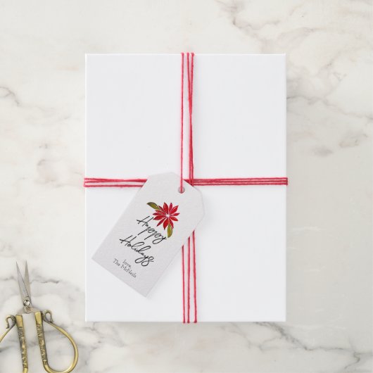 Poinsettia Minimal Green Gingham Vrolijk kerstfees Cadeaulabel (Met Touw)