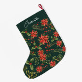 Poinsettia Mistletoe Christmas Floral Grote Kerstsok (Achterkant (Hangend))