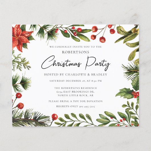 Poinsettia Mistletoe Floral Script Kerstfeest (Voorkant)