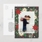 Poinsettia & Mistletoe - Kerstbruiloft Foto Feestdagenkaart (Voorkant / Achterkant)