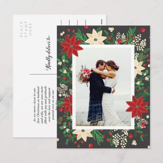 Poinsettia & Mistletoe - Kerstbruiloft Foto Feestdagenkaart (Voorkant / Achterkant)