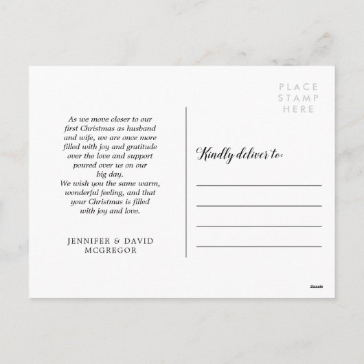 Poinsettia & Mistletoe - Kerstbruiloft Foto Feestdagenkaart (Achterkant)