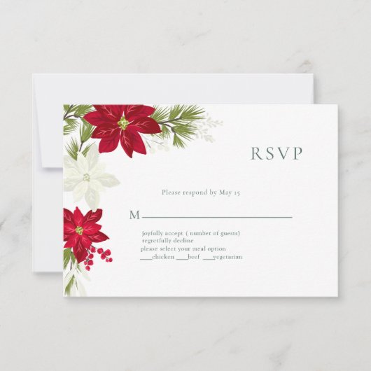 Poinsettia Moderne Bruiloft RSVP Kaart Gree (Voorkant)