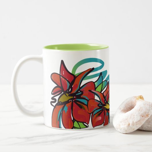 Poinsettia-Mok met twee tongen Tweekleurige Koffiemok (Met donut)