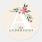 Poinsettia Monogram Envelope Seal Stickers (Voorkant)