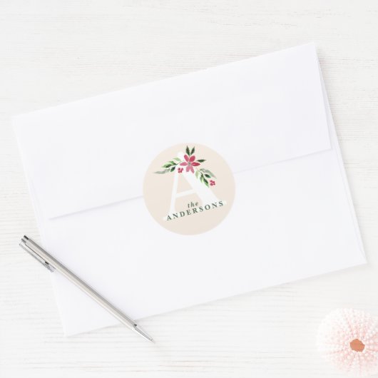 Poinsettia Monogram Envelope Seal Stickers (Envelop)