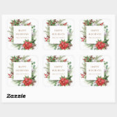 Poinsettia Monogram met Rode Bessen Vierkante Sticker (Vel)