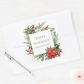 Poinsettia Monogram met Rode Bessen Vierkante Sticker (Envelop)