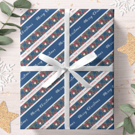 Poinsettia Navy Blau Gepersonaliseerd Prettig Kers Cadeaupapier