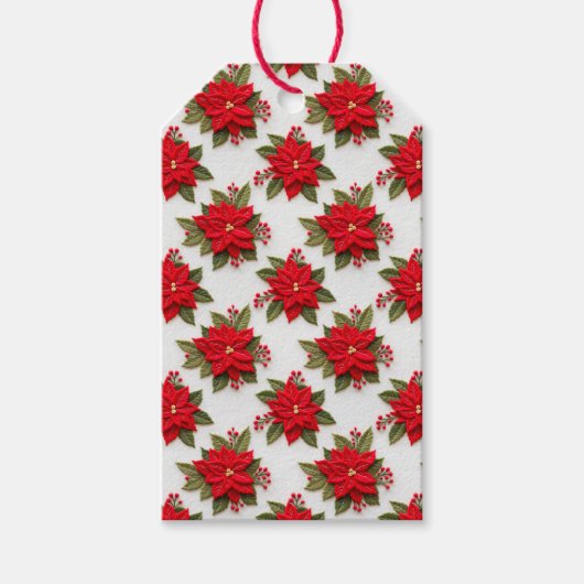 Poinsettia Needlework Christmas Feestdagen Felt Cadeaulabel (Voorkant)