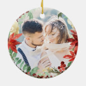 Poinsettia Ons eerste kerstfeest als Mr & Mrs Foto Keramisch Ornament (Achterkant)