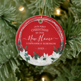 Poinsettia ons eerste kerstfeest in ons nieuwe hui keramisch ornament